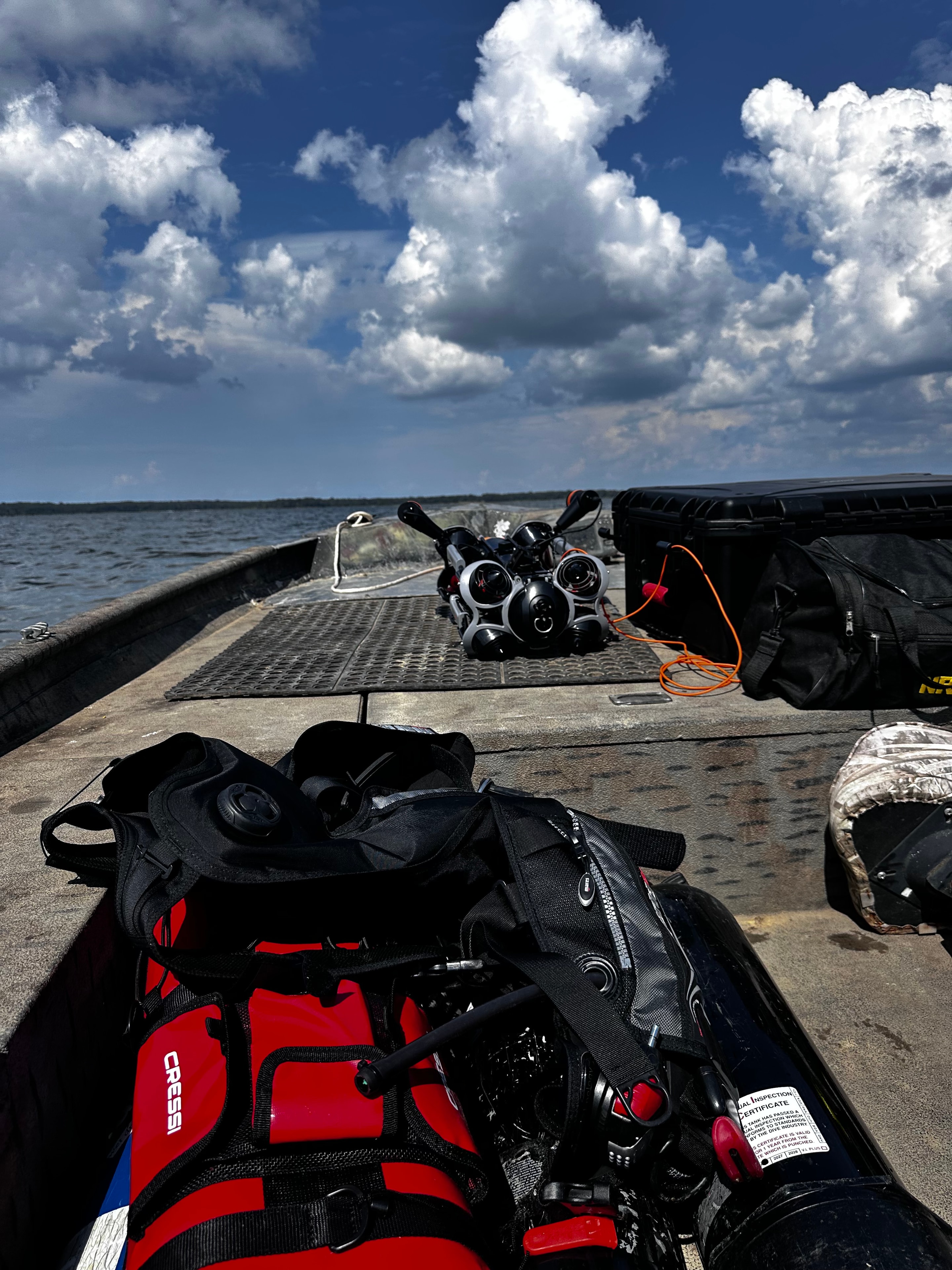 Cressi dive gear and ROV on boat deck
